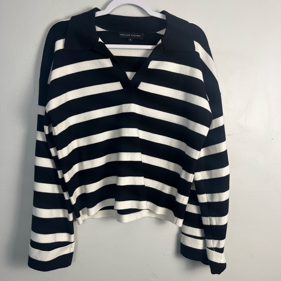 English factory STRIPED COLLARED CROPPED SWEATER black/white size medium - Picture 4 of 8